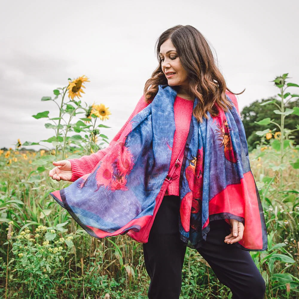 Scarves: Large Silk Scarf - Sunflowers