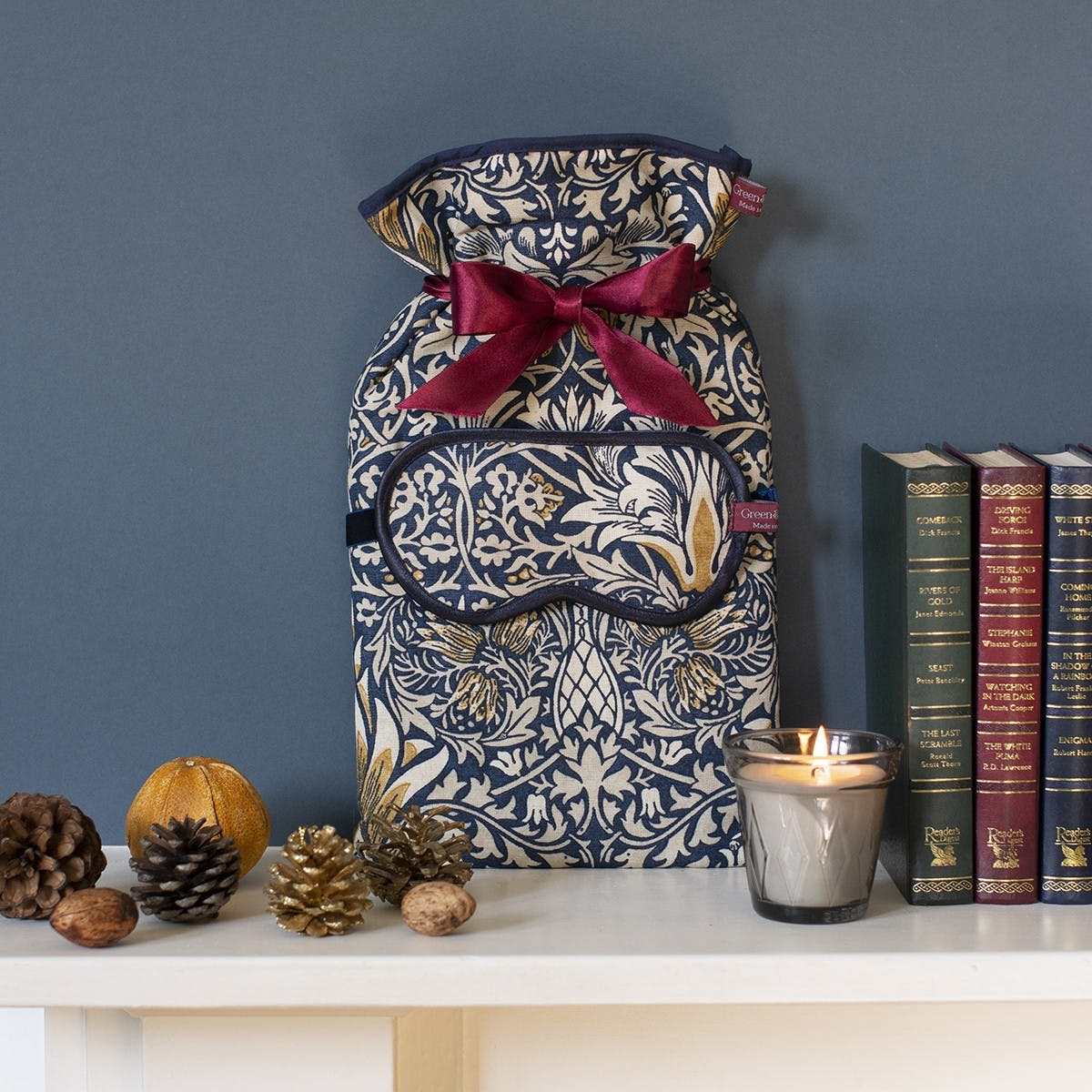 Large Hot Water Bottle and Lavender Eye Mask in William Morris Snakeshead by Green & Heath