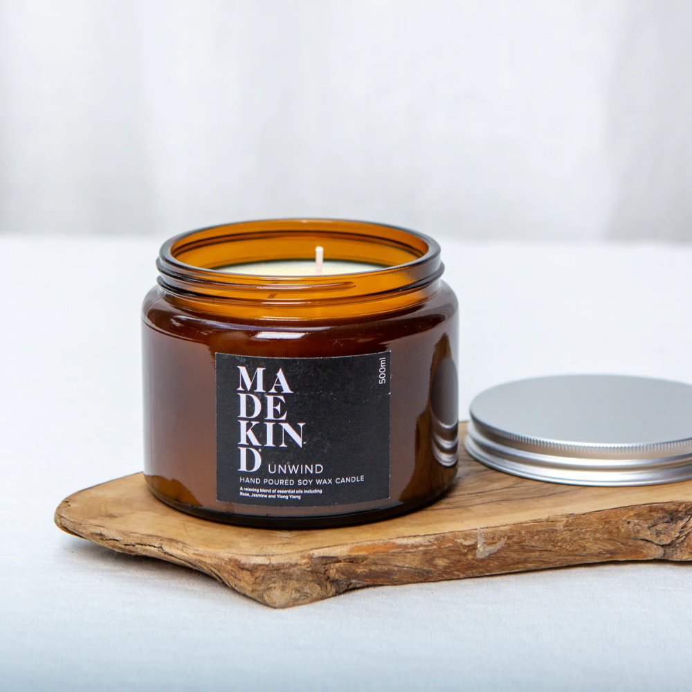Soy Wax Candle - Unwind - Large - 500ml by Made Kind