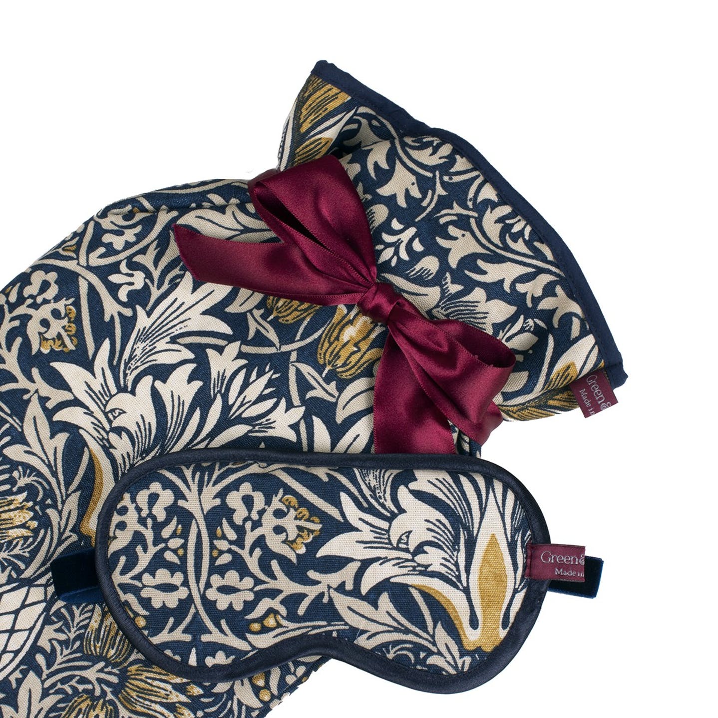 Hot Water Bottle and Lavender Eye Mask in William Morris Fabric by Green & Heath