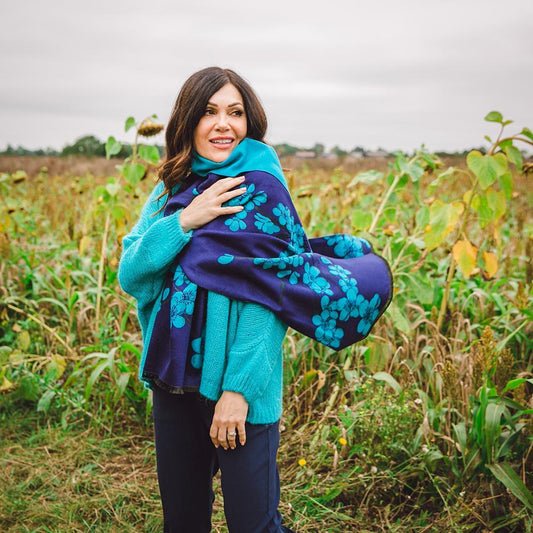 Scarves: Soft Scarf - Navy and Turquoise