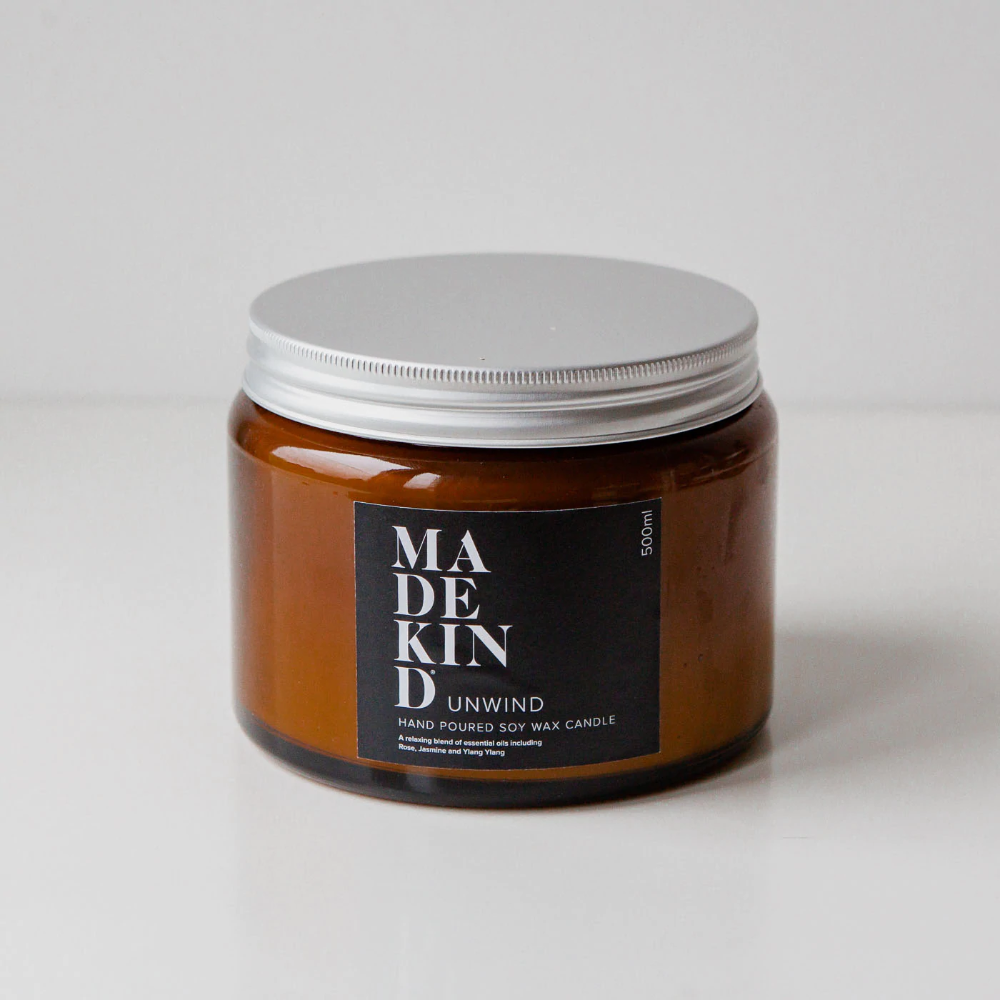 Soy Wax Candle - Unwind - Large - 500ml by Made Kind