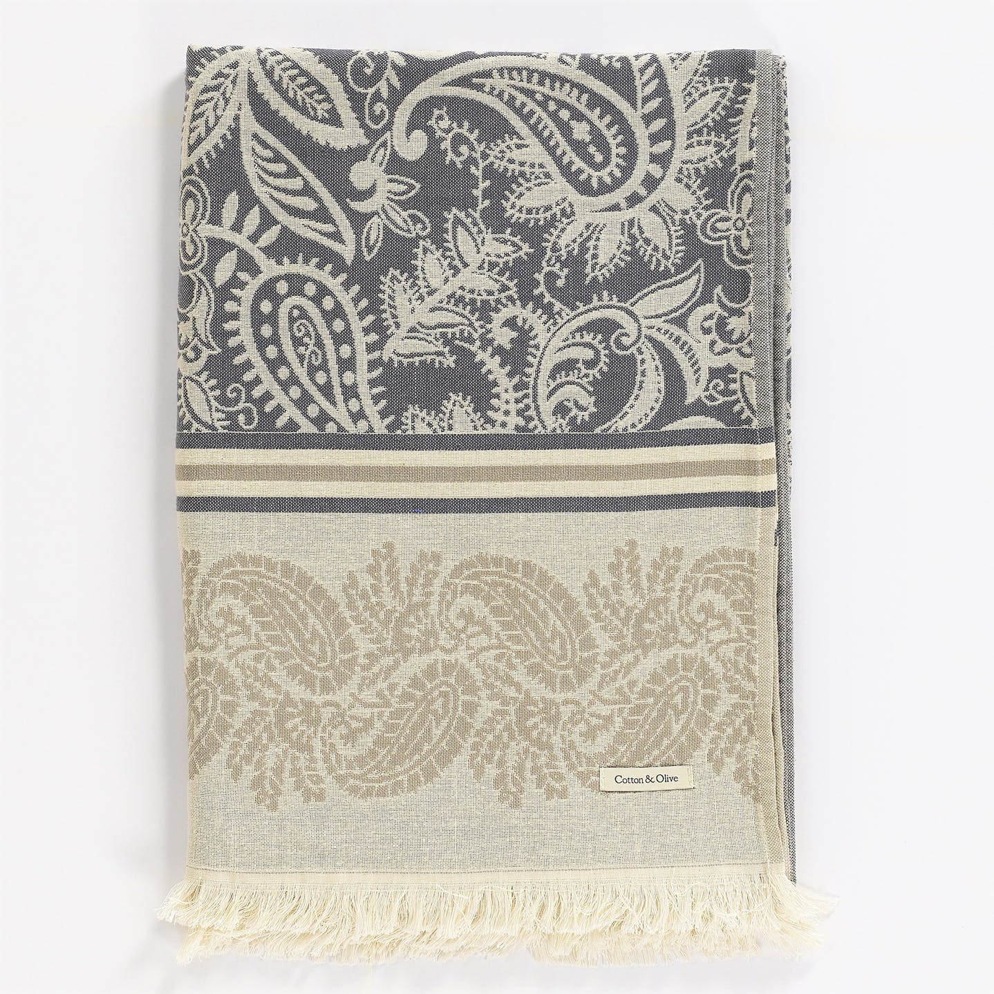 DOLCE PAISLEY COTTON THROW | SMOKE AND BEIGE | 150X210