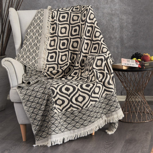 Home: Large Patara Cotton Throw | Anthracite and Natural